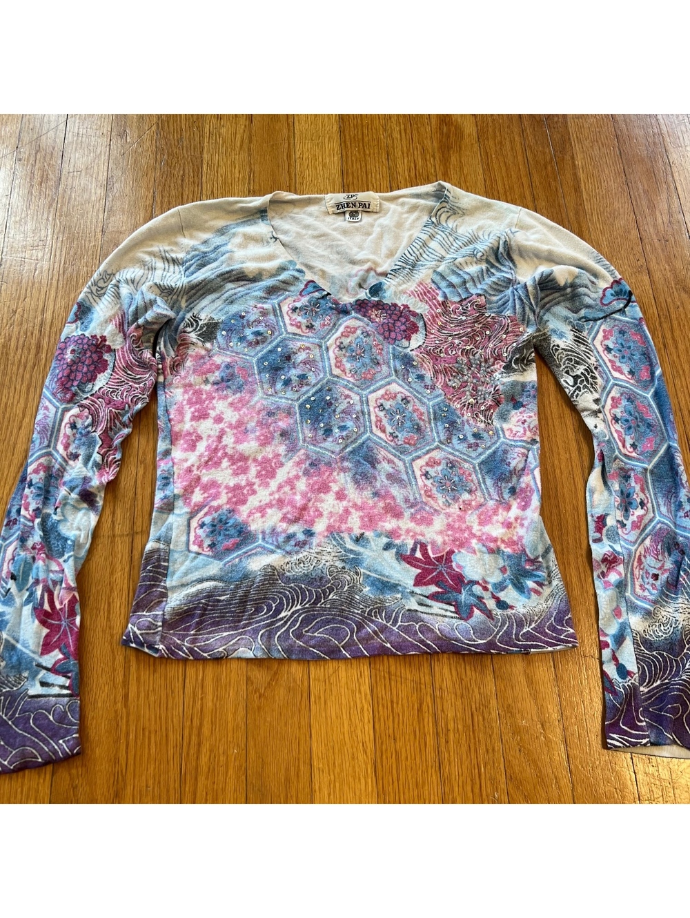 Vintage y2k boho whimsical floral print long sleeve top